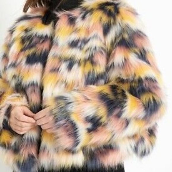 Eloquii Multicolored Faux Fur Coat - Picture 1 of 3